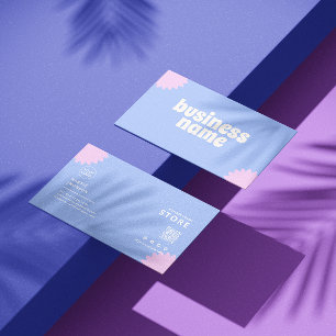Blue Pink Pastel Florist Scannable Qrcode Business Card