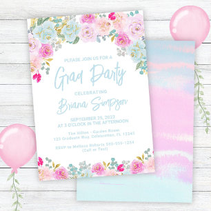 Blue Pink Peach Purple Graduation Grad Party Invitation