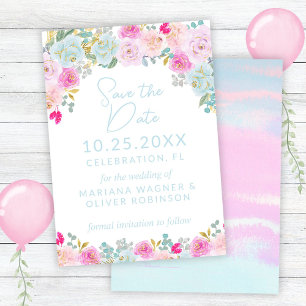 Blue Pink Peach Purple Save the Date Invitation