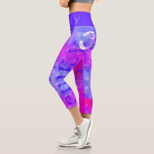 Blue Pink personalized Name 5 Letters Capri Leggings