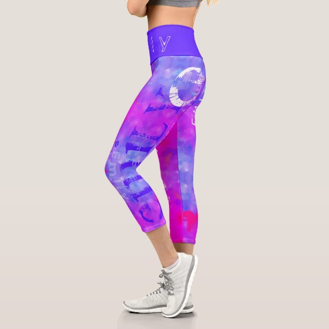 Blue Pink personalized Name 5 Letters Capri Leggings (Left)