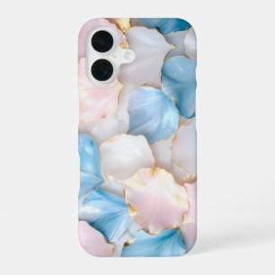 Blue Pink Petal Gold Edge iPhone 16 Case