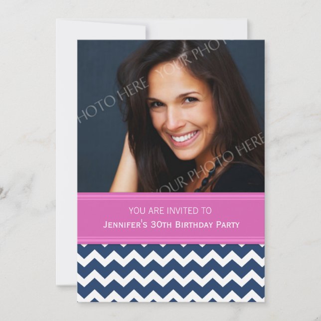 Blue Pink Photo 30th Birthday Party Invitations (Front)