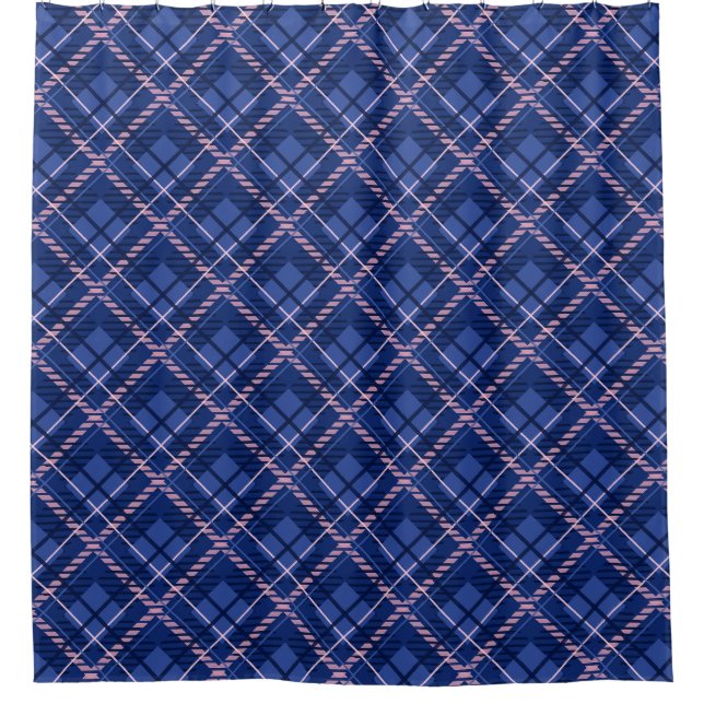 Blue & Pink Plaid Shower Curtain (Front)