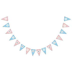 Blue, Pink Polka Dot Gender Reveal Bow and Bow Tie Bunting Flags
