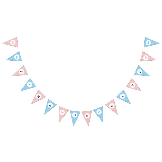 Blue, Pink Polka Dot Gender Reveal Bow and Bow Tie Bunting Flags (All)