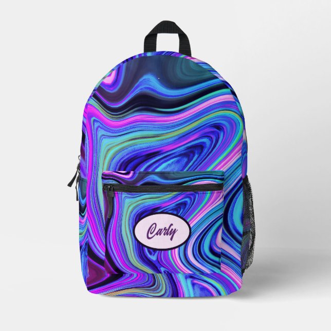 Blue Pink Purple Agate Pattern Printed Backpack (Front)
