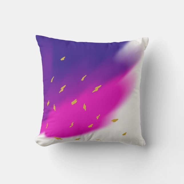Blue Pink Purple Blend on White, Gold Tone Accents Throw Pillow (Front)