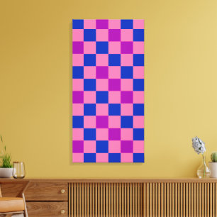 Blue Pink Purple Chequered Pattern Design Canvas Print