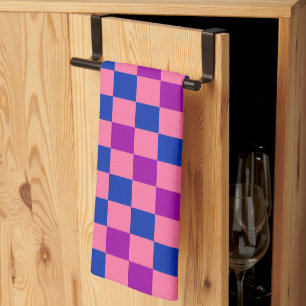 Blue Pink Purple Chequered Pattern Design  Kitchen Towel