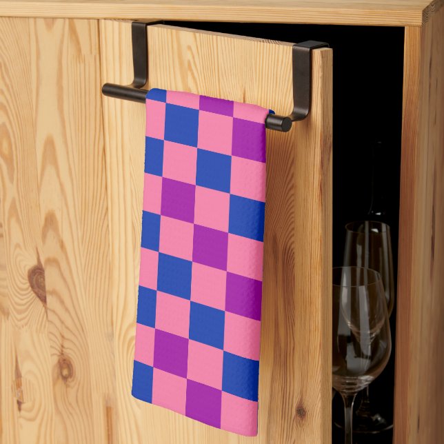 Blue Pink Purple Chequered Pattern Design  Kitchen Towel (Thirds Fold)