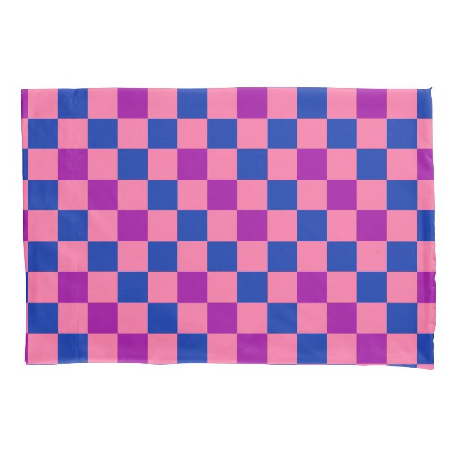 Blue Pink Purple Chequered Pattern Design  Pillowcase (Front)
