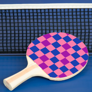 Blue Pink Purple Chequered Pattern Design  Ping Pong Paddle