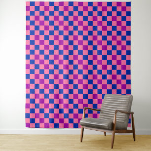Blue Pink Purple Chequered Pattern Design Tapestry