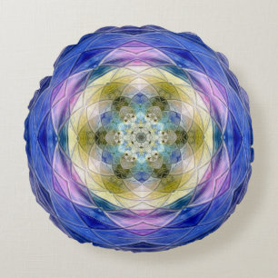 Blue Pink purple Green flower star Round Pillow
