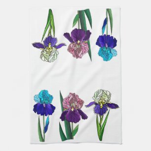 Blue, Pink, Purple Irises Kitchen Towel