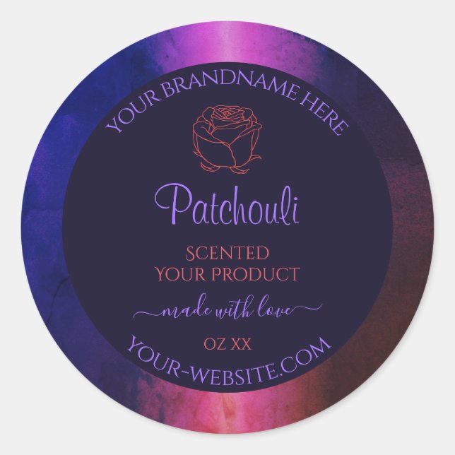 Blue Pink Purple Marble Product Labels Rose Flower (Front)