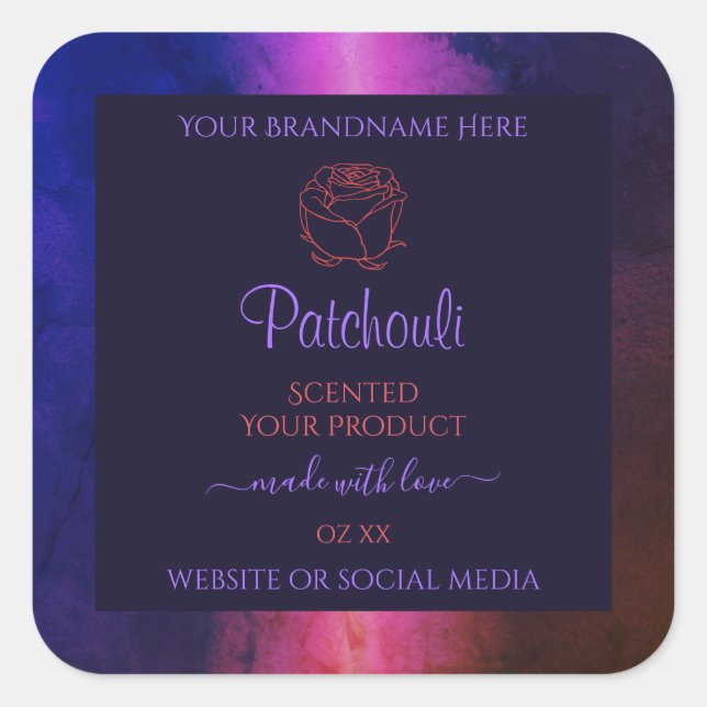 Blue Pink Purple Marble Product Labels Rose Flower (Front)