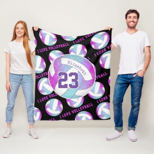 blue pink purple personalized girly volleyball fleece blanket