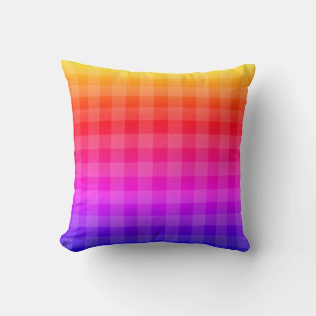 Blue pink purple red orange yellow plaid pattern  throw pillow (Front)