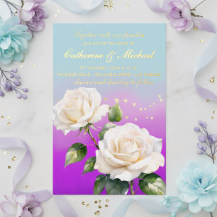 Blue Pink Purple Watercolor Ombre Roses Wedding