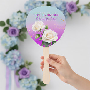Blue Pink Purple Watercolor Ombre Roses Wedding Hand Fan