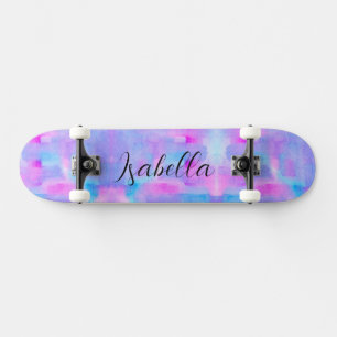 Blue Pink Purple Watercolor Painted Personalized Skateboard