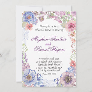 Blue, Pink & Purple Wildflower Rehearsal Dinner Invitation