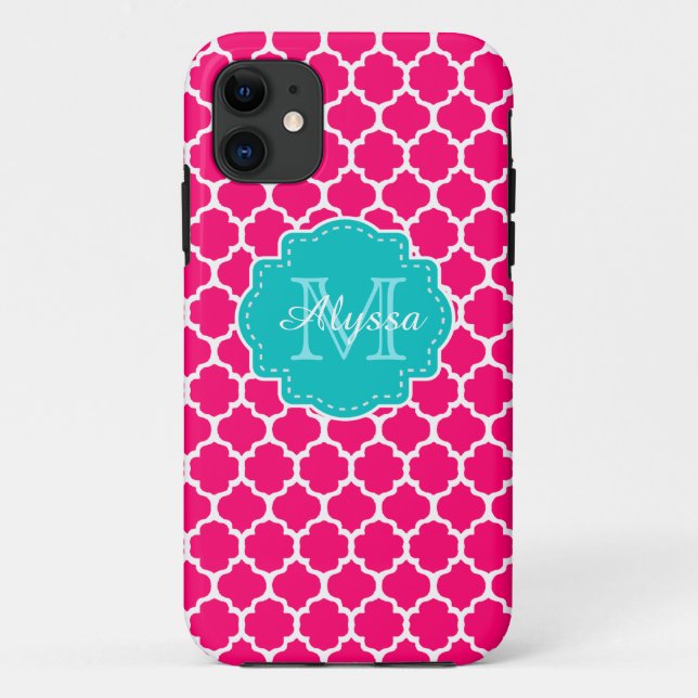 Blue Pink Quatrefoil Personalized Case-Mate iPhone Case (Back)