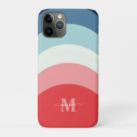 Blue Pink Rainbow Curve Stripes Monogram Name