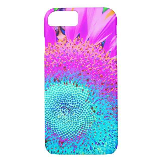 Blue pink retro funky sunflower photo Case-Mate iPhone case (Back)