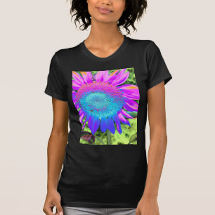 Blue pink retro funky sunflower photo T-Shirt