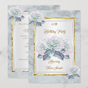 Blue Pink Silver Rose Gold Birthday Party Invite