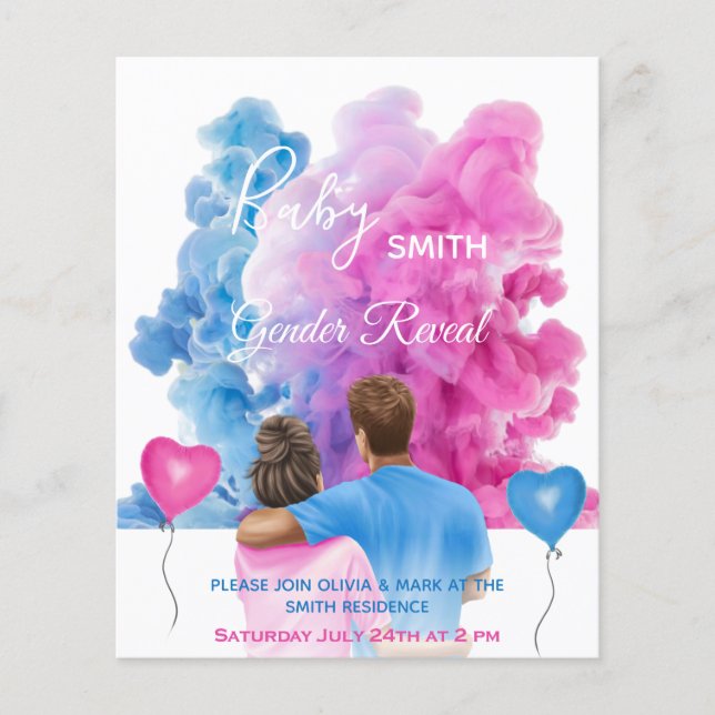 Blue pink smoke couple gender reveal invitation (Front)