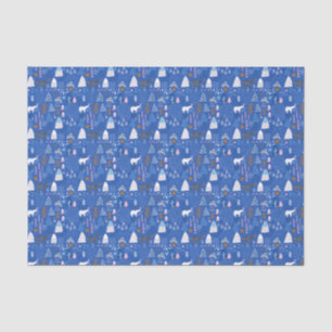 Blue Pink Snowy Happy Winter Forest Bear Bunny  Tissue Paper
