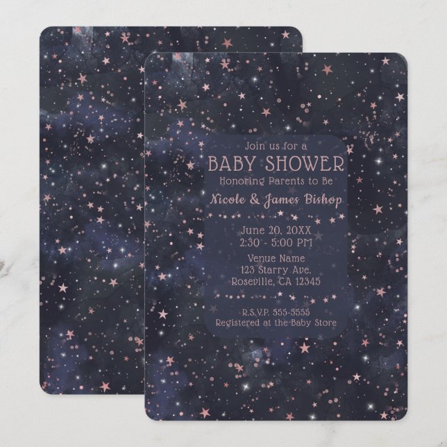 Blue & Pink Starry Night Sky Celestial Baby Shower Invitation (Front/Back)
