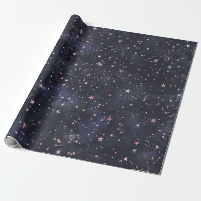 Blue & Pink Starry Night Sky Celestial Baby Shower Wrapping Paper (Unrolled)
