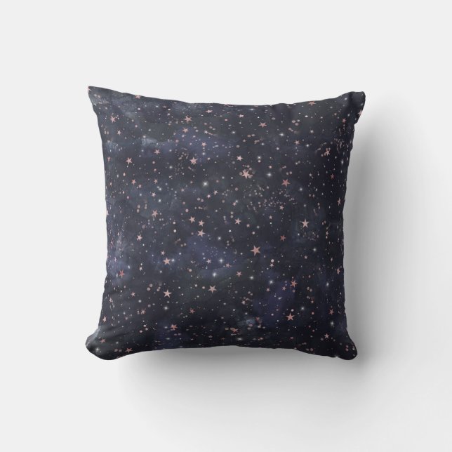 Blue & Pink Starry Night Sky Celestial Whimsical Throw Pillow (Front)