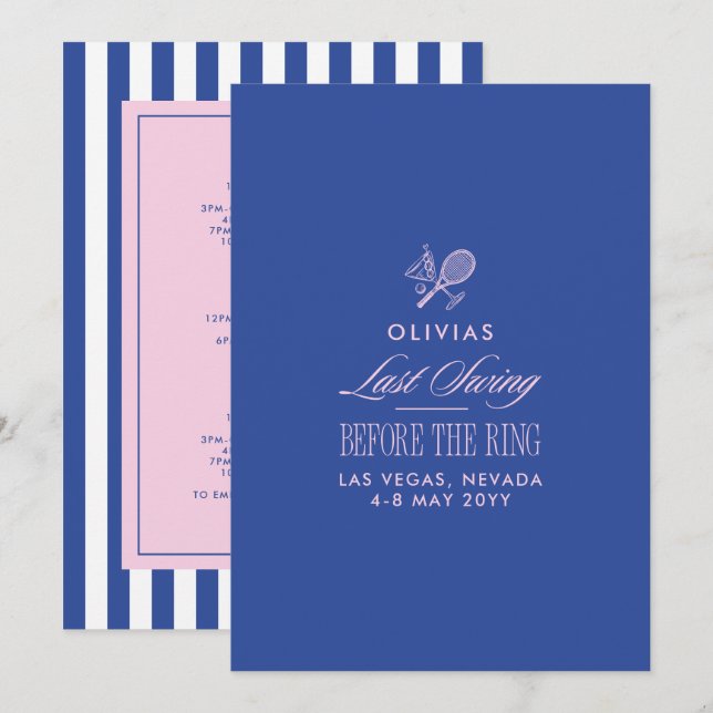 Blue & Pink Striped Last Swing Before the Ring Invitation (Front/Back)