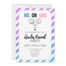 Blue Pink Stripes Tennis Gender Reveal Party