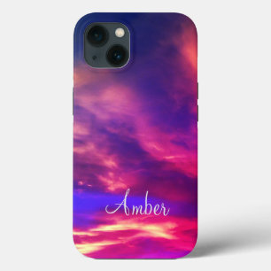 Blue Pink Sunset Clouds Evening Sky Personalized iPhone 13 Case