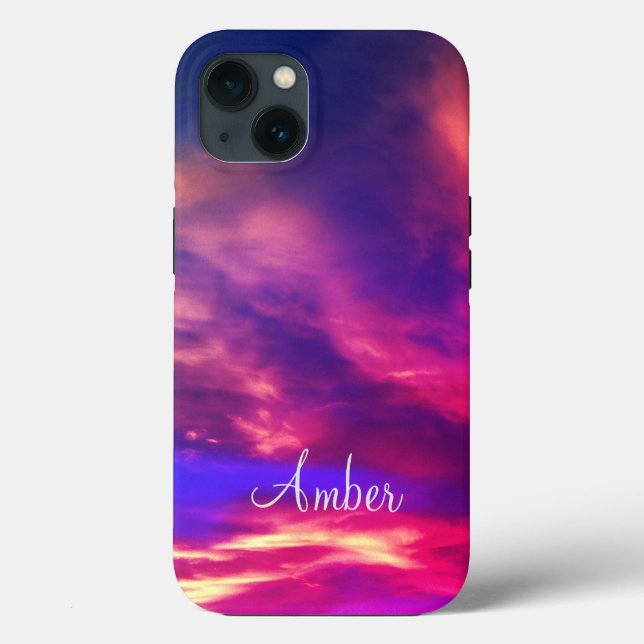 Blue Pink Sunset Clouds Evening Sky Personalized Case-Mate iPhone Case (Back)