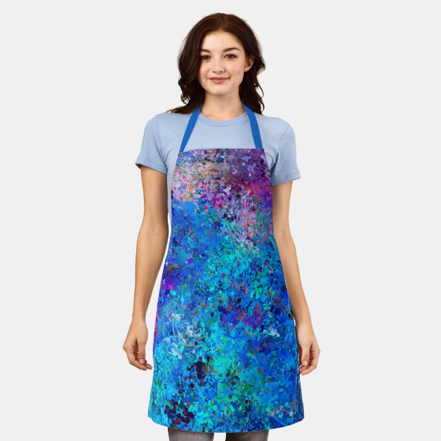 Blue Pink Teal Drops Abstraction Apron (Worn)