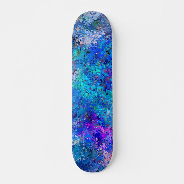 Blue Pink Teal Drops Abstraction Skateboard (Front)