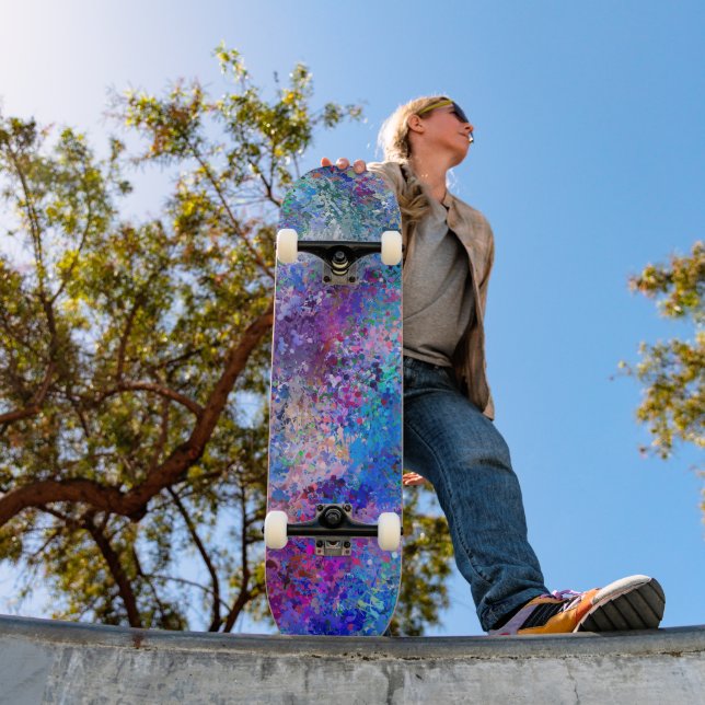 Blue Pink Teal Drops Abstraction Skateboard (Outdoor 1)