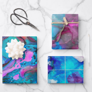 Blue Pink Teal Violet Watercolor Abstraction Wrapping Paper Sheet