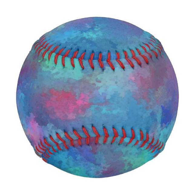 Blue Pink Teal Watercolor Abstraction Baseball (Back)