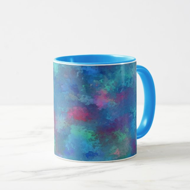 Blue Pink Teal Watercolor Abstraction Mug (Front Right)