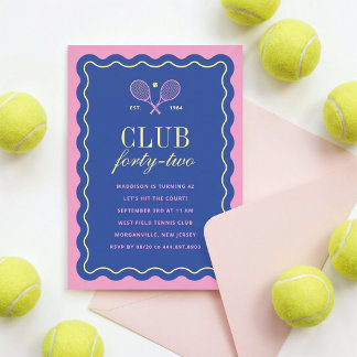 Blue + Pink Tennis Club Adult Birthday Party Invitation