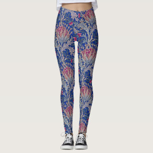 blue pink thistle leggings
